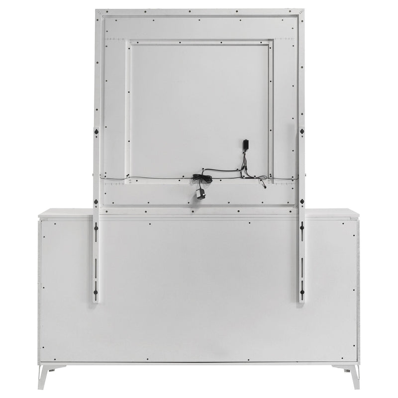 Cassia 6-drawer Dresser Cabinet with Mirror White High Gloss - detail 5
