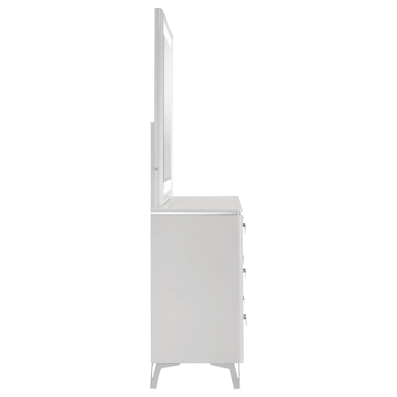 Cassia 6-drawer Dresser Cabinet with Mirror White High Gloss - detail 6
