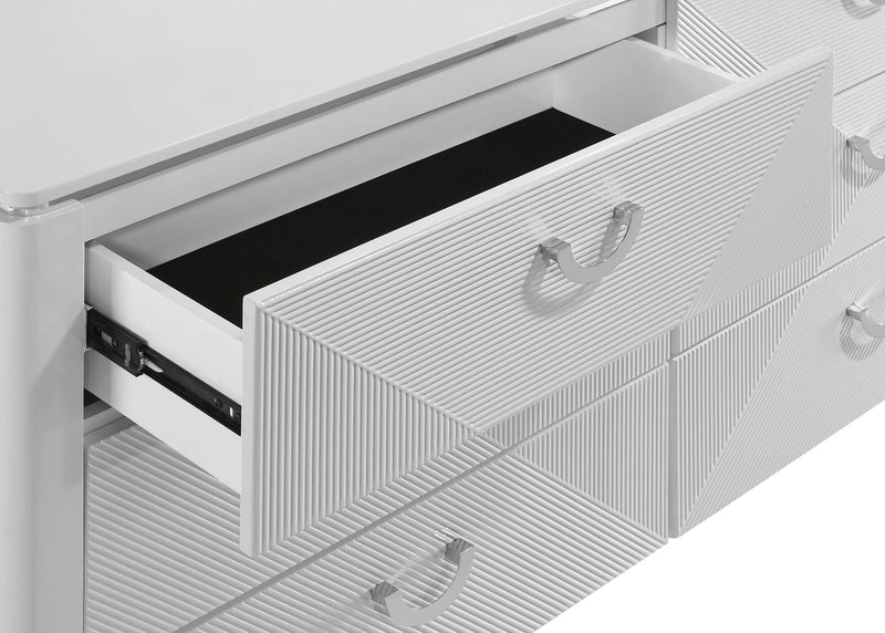 Cassia 6-drawer Dresser Cabinet with Mirror White High Gloss - detail 7