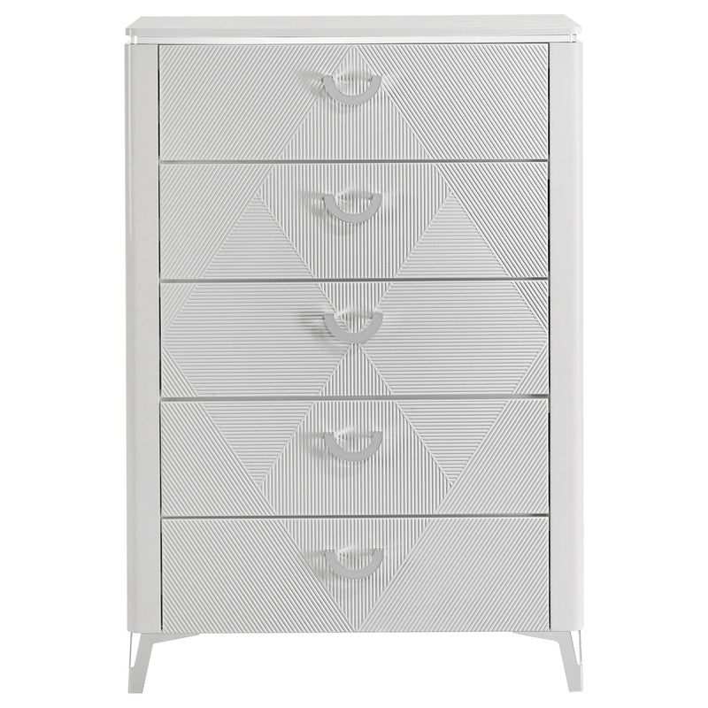 Cassia 5-drawer Bedroom Chest of Drawers White High Gloss - detail 3