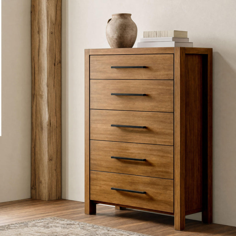 Adderley 5-drawer Bedroom Chest of Drawers Warm Brown