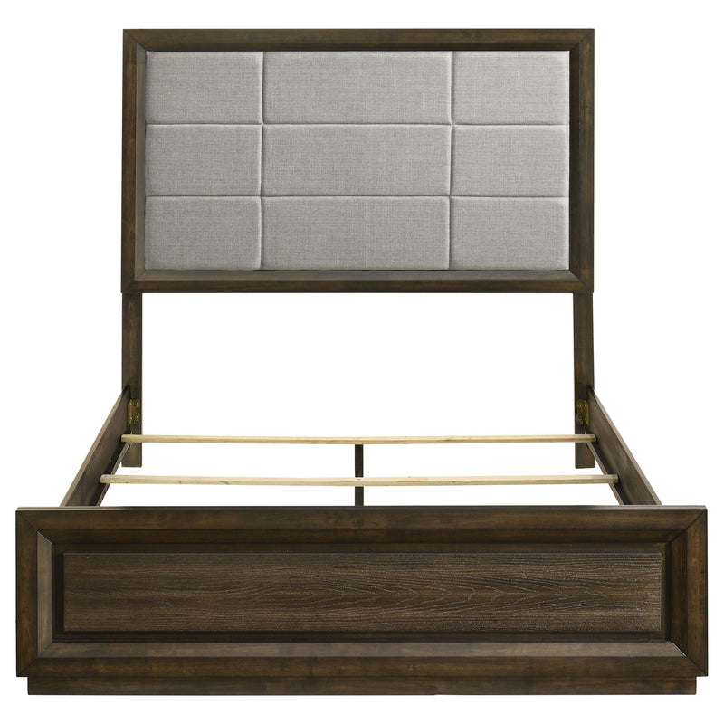 Atlas 64-inch Queen Upholstered Panel Bed Grey and Dark Oak - detail 4
