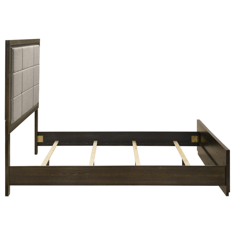 Atlas 64-inch Queen Upholstered Panel Bed Grey and Dark Oak - detail 6