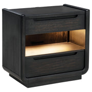 Leandro 2-drawer LED Nightstand with USB Burnished Black - alternate view