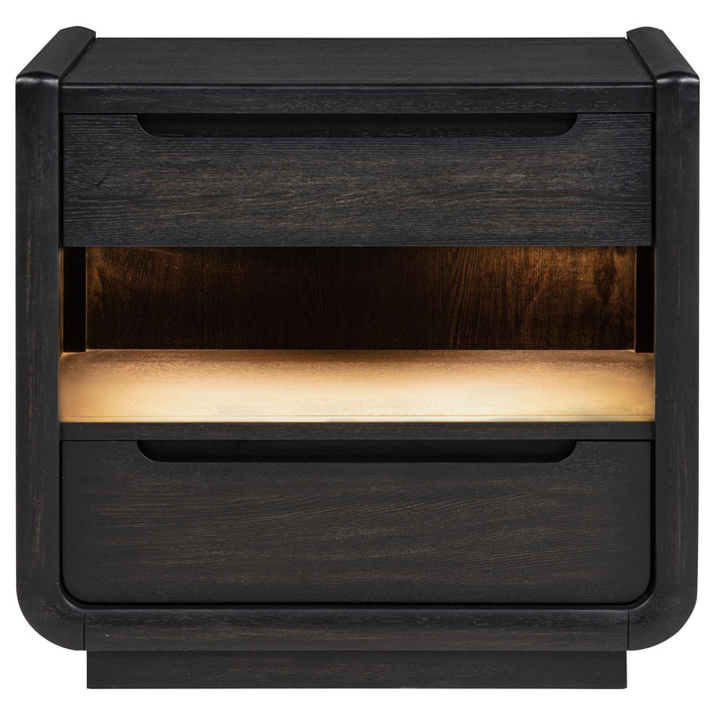 Leandro 2-drawer LED Nightstand with USB Burnished Black - detail 3