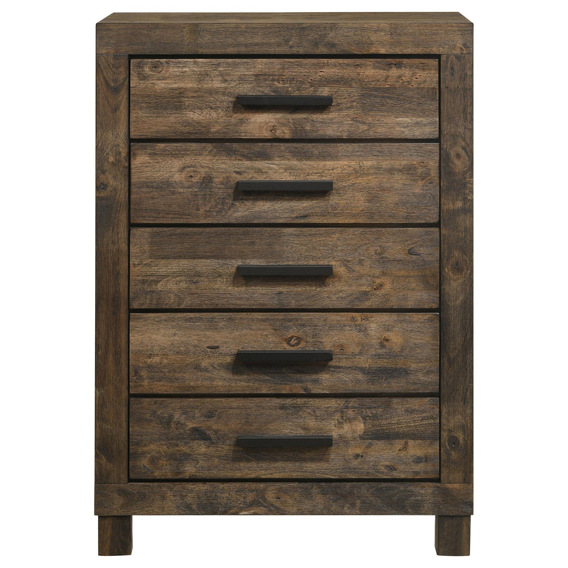 Woodmont 5-drawer Bedroom Chest Rustic Golden Brown - detail 3
