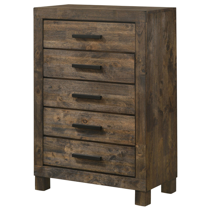 Woodmont 5-drawer Bedroom Chest Rustic Golden Brown - detail 4