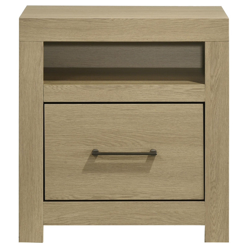 Hendricks 1-drawer Nightstand Bedside Table with Cubby Light Oak - detail 3