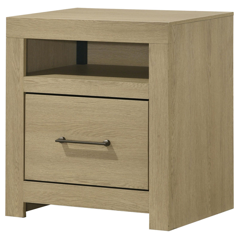 Hendricks 1-drawer Nightstand Bedside Table with Cubby Light Oak - detail 4