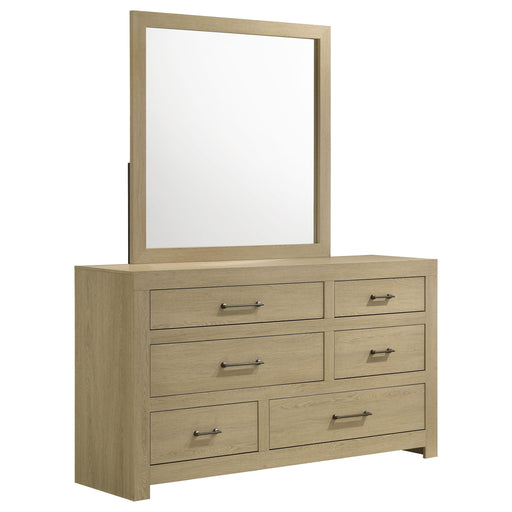 Hendricks 6-drawer Bedroom Dresser and Mirror Light Oak - alternate view
