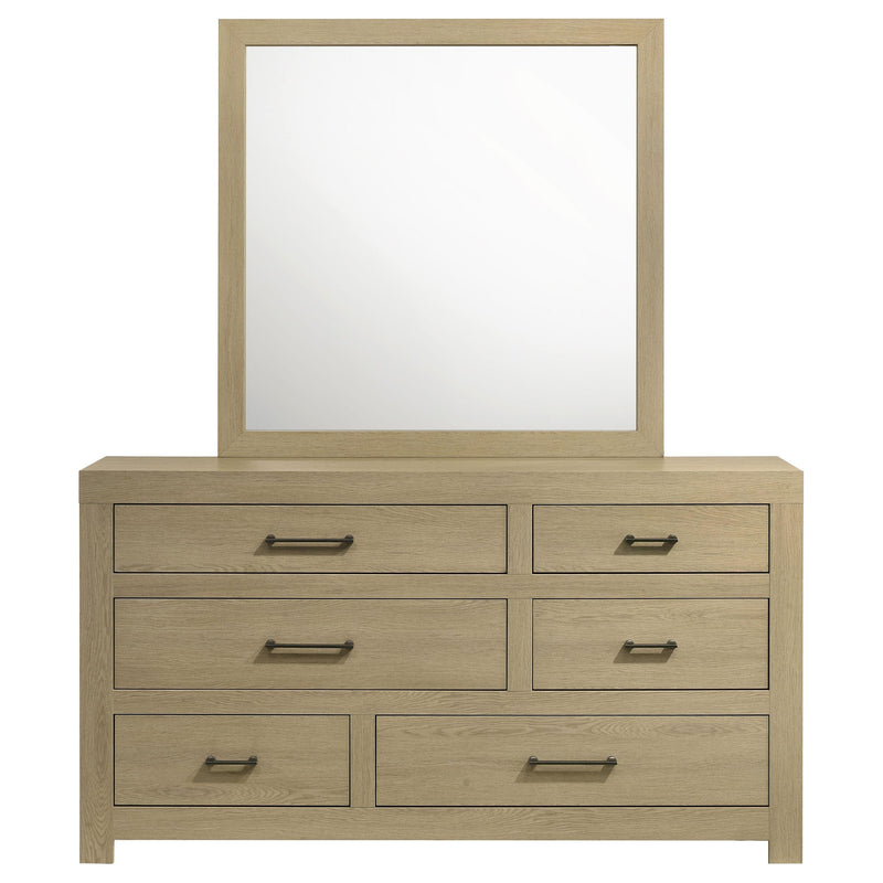 Hendricks 6-drawer Bedroom Dresser and Mirror Light Oak - detail 3