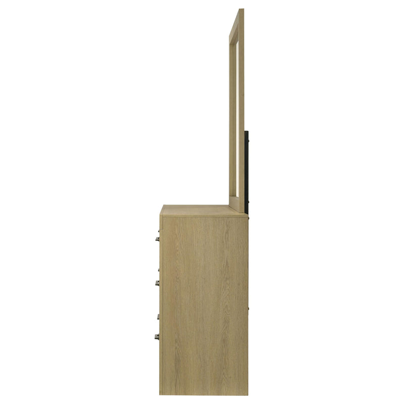 Hendricks 6-drawer Bedroom Dresser and Mirror Light Oak - detail 5