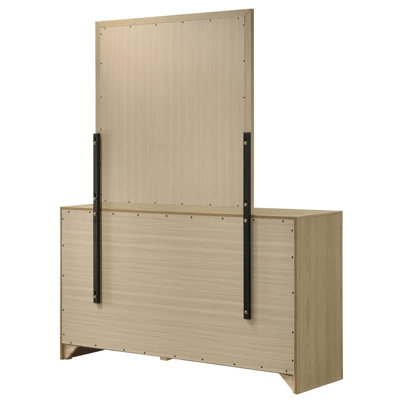 Hendricks 6-drawer Bedroom Dresser and Mirror Light Oak - detail 8