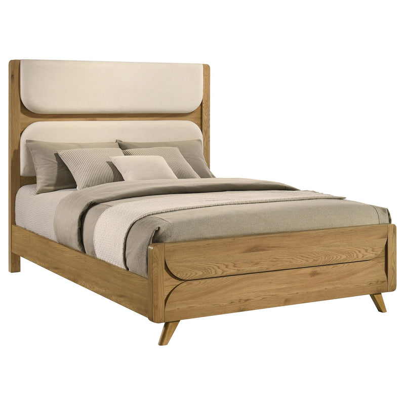 Bennett 63-inch Queen Upholstered Panel Bed Cream and Light Oak - detail 3