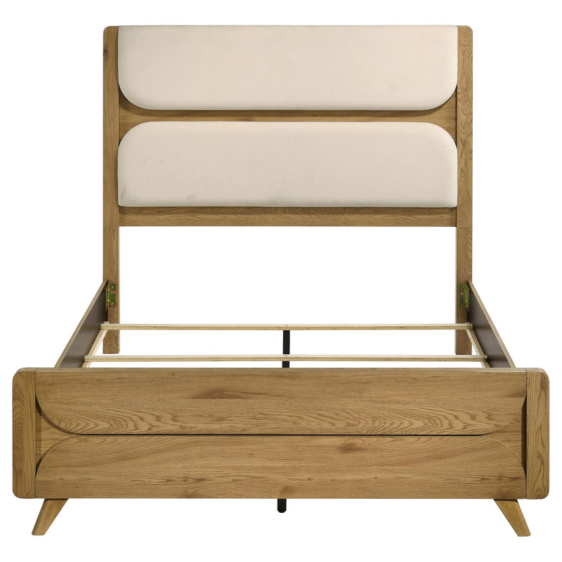 Bennett 63-inch Queen Upholstered Panel Bed Cream and Light Oak - detail 4