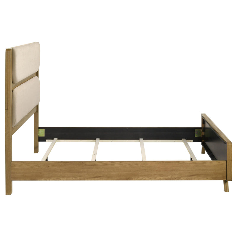 Bennett 63-inch Queen Upholstered Panel Bed Cream and Light Oak - detail 6