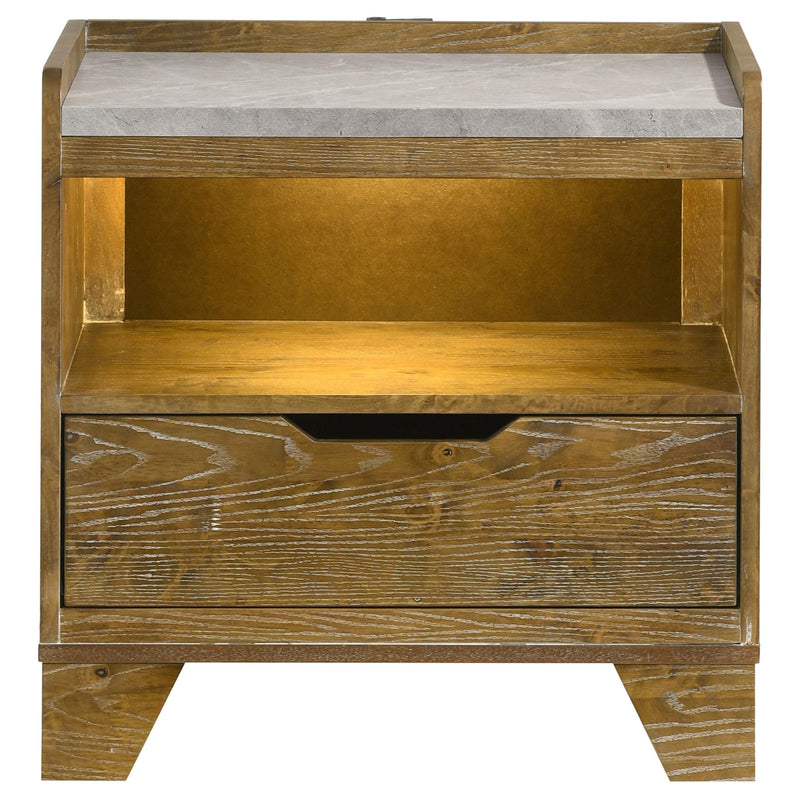 Henderson 1-drawer LED Nightstand Bedside Table Medium Oak - detail 3