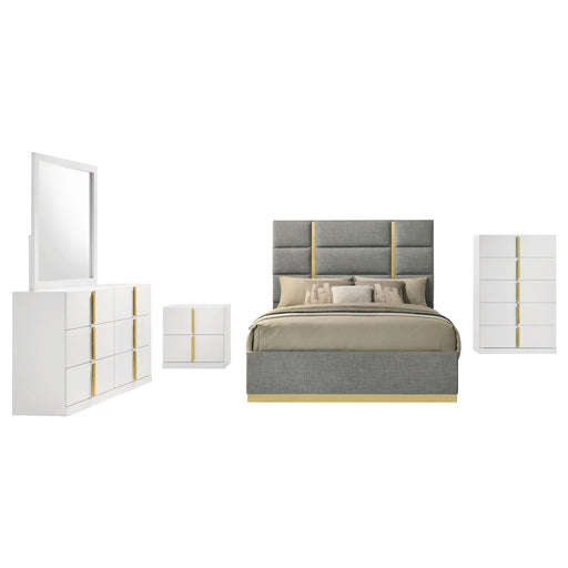 Ines 5-piece Queen Bedroom Set Grey and White High Gloss - alternate view