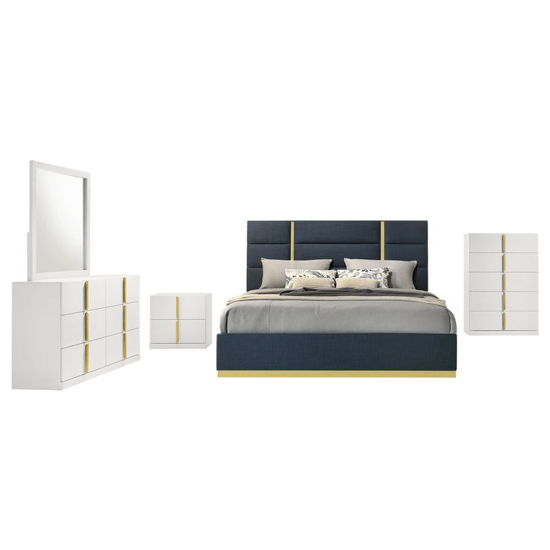 Ines 5-piece Queen Bedroom Set Navy and White High Gloss - alternate view