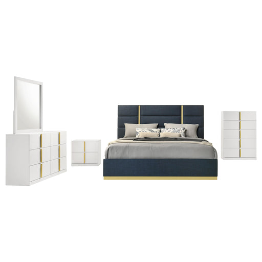 Ines 5-piece Queen Bedroom Set Navy and White High Gloss - alternate view