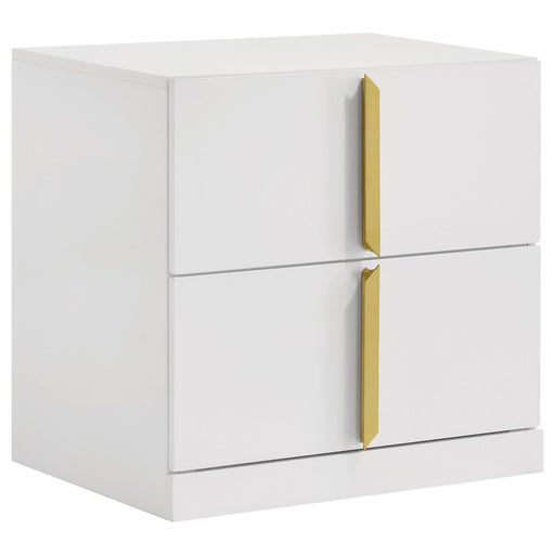 Ines 2-drawer Nightstand Bedside Table White High Gloss - alternate view