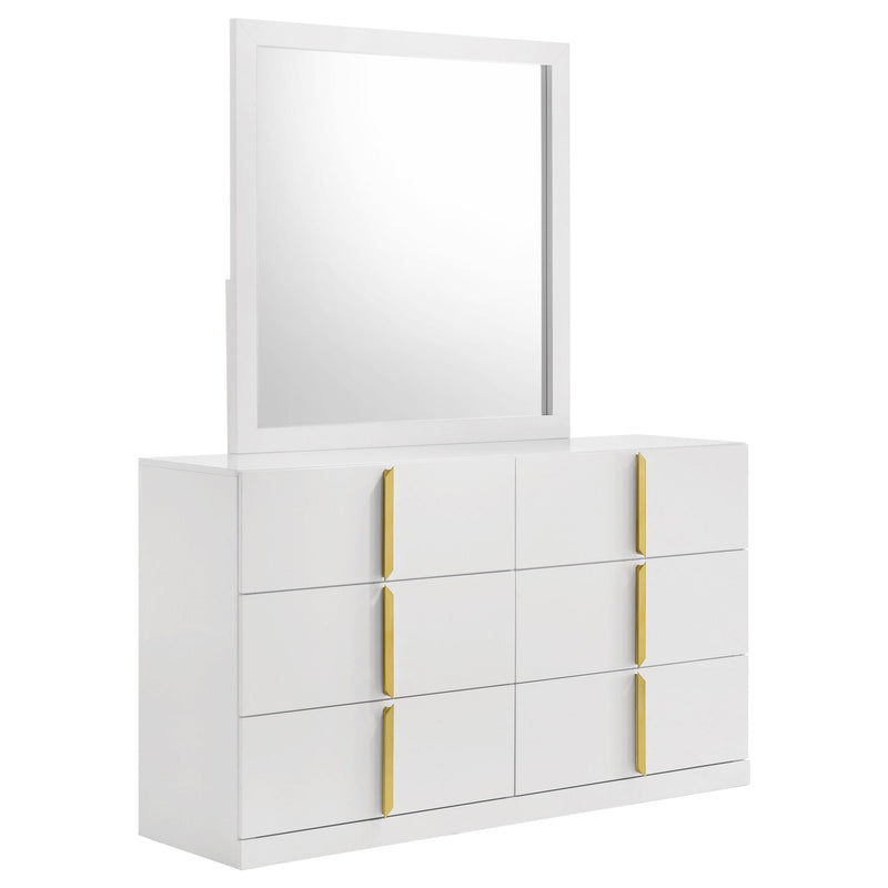 Ines 6-drawer Bedroom Dresser with Mirror White High Gloss - alternate view