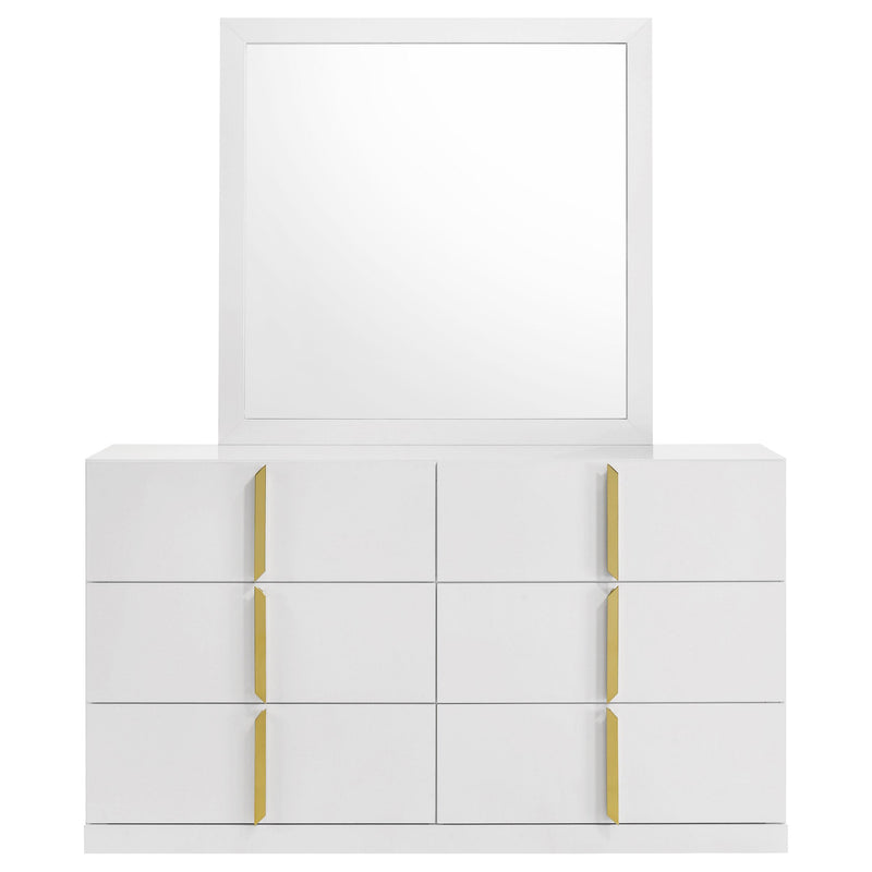 Ines 6-drawer Bedroom Dresser with Mirror White High Gloss - detail 3