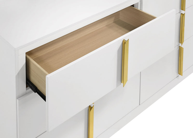 Ines 6-drawer Bedroom Dresser with Mirror White High Gloss - detail 7