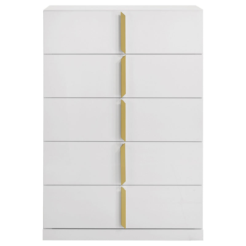 Ines 5-drawer Bedroom Chest of Drawers White High Gloss - detail 3