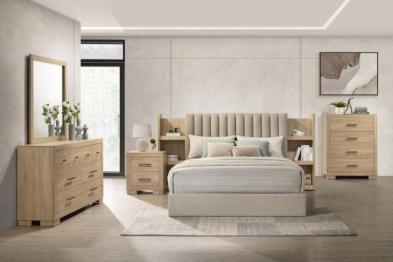 Arielle 5-Piece Eastern King Upholstered Bedroom Set Light Oak