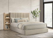 Arielle Queen Upholstered Bookcase Bed Light Tan and Light Oak