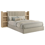 Arielle Queen Upholstered Bookcase Bed Light Tan and Light Oak - detail 3