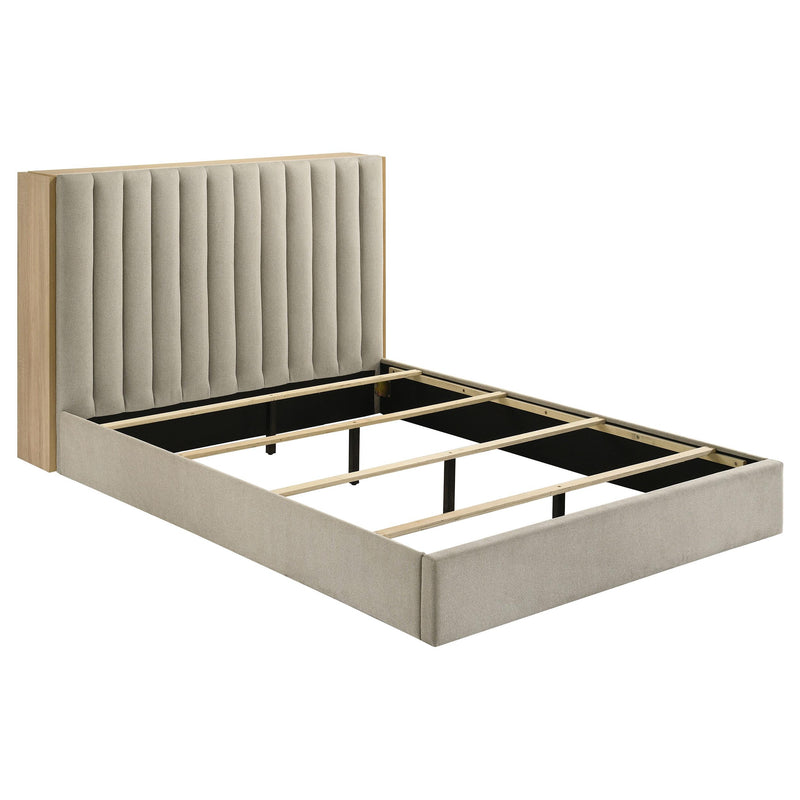 Arielle Queen Upholstered Bookcase Bed Light Tan and Light Oak - detail 4