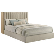 Arielle Queen Upholstered Bookcase Bed Light Tan and Light Oak - detail 5