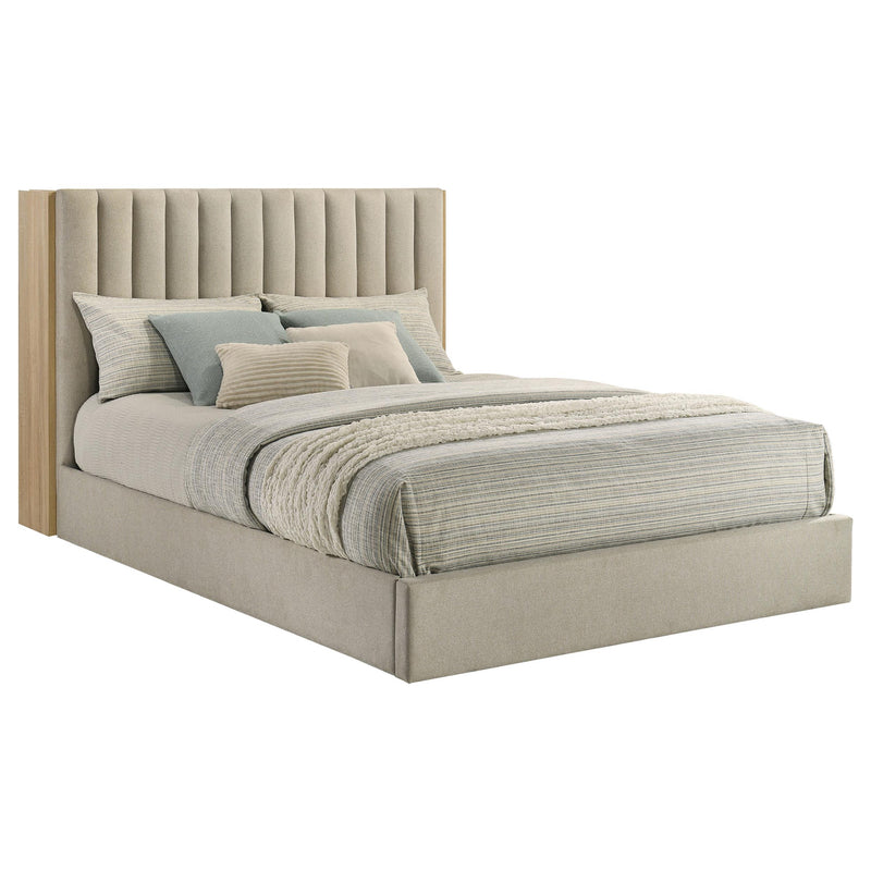 Arielle Queen Upholstered Bookcase Bed Light Tan and Light Oak - detail 5