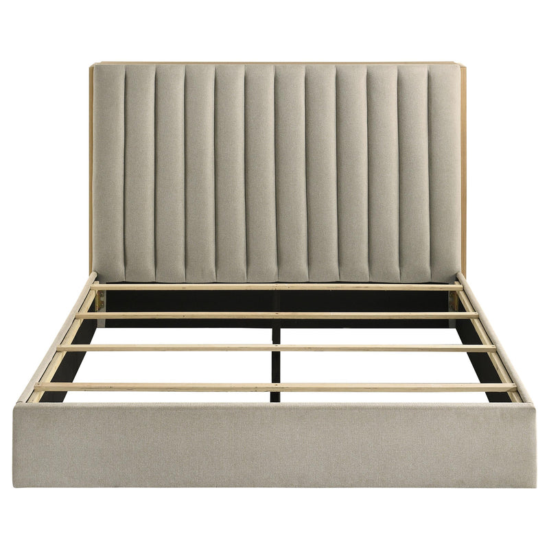 Arielle Queen Upholstered Bookcase Bed Light Tan and Light Oak - detail 6