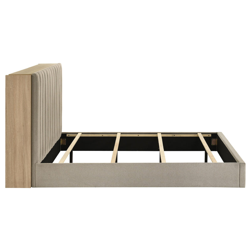 Arielle Queen Upholstered Bookcase Bed Light Tan and Light Oak - detail 8