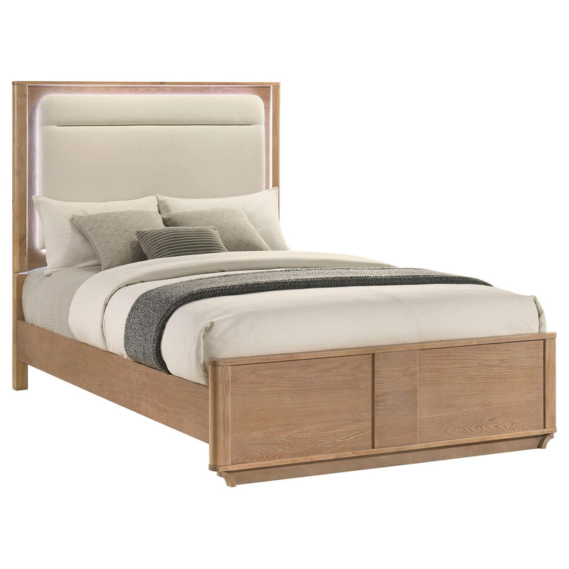 Leanne Queen LED Panel Bed Off White and Light Oak - detail 3