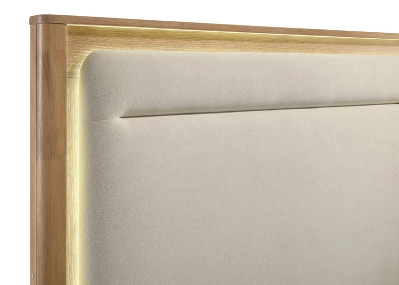 Leanne Queen LED Panel Bed Off White and Light Oak - detail 7