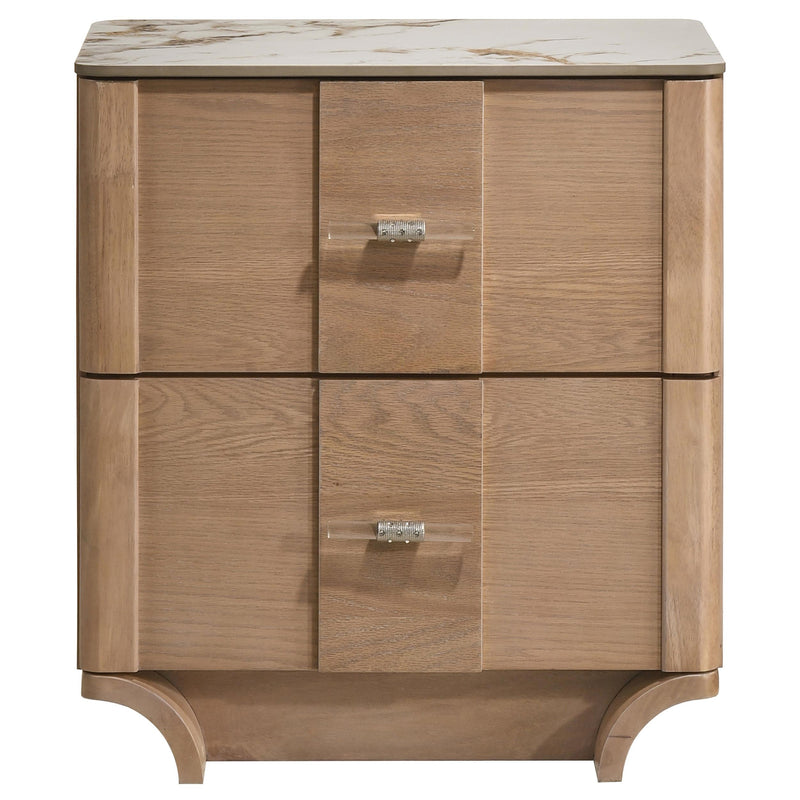 Leanne 2-drawer Sinter Stone Top Nightstand Light Oak - detail 3