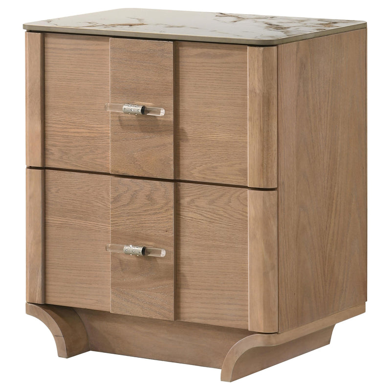 Leanne 2-drawer Sinter Stone Top Nightstand Light Oak - detail 4