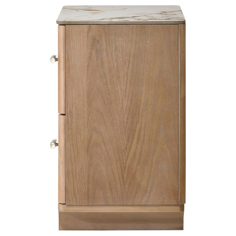 Leanne 2-drawer Sinter Stone Top Nightstand Light Oak - detail 5