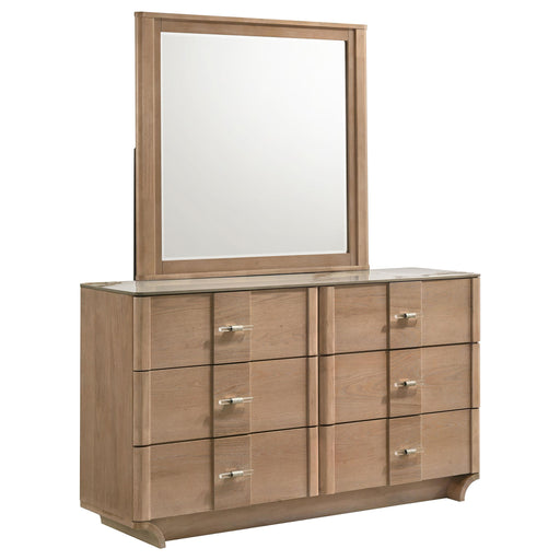 Leanne 6-drawer Sinter Stone Top Dresser and Mirror Light Oak - alternate view