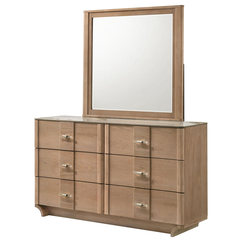 Leanne 6-drawer Sinter Stone Top Dresser and Mirror Light Oak - detail 4