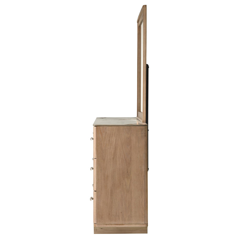Leanne 6-drawer Sinter Stone Top Dresser and Mirror Light Oak - detail 5