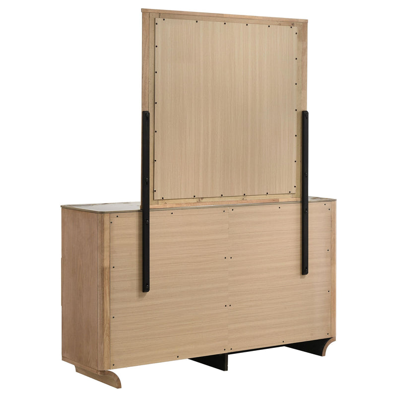 Leanne 6-drawer Sinter Stone Top Dresser and Mirror Light Oak - detail 6