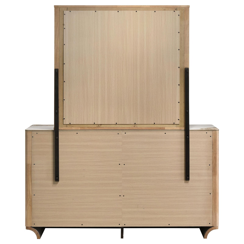 Leanne 6-drawer Sinter Stone Top Dresser and Mirror Light Oak - detail 7