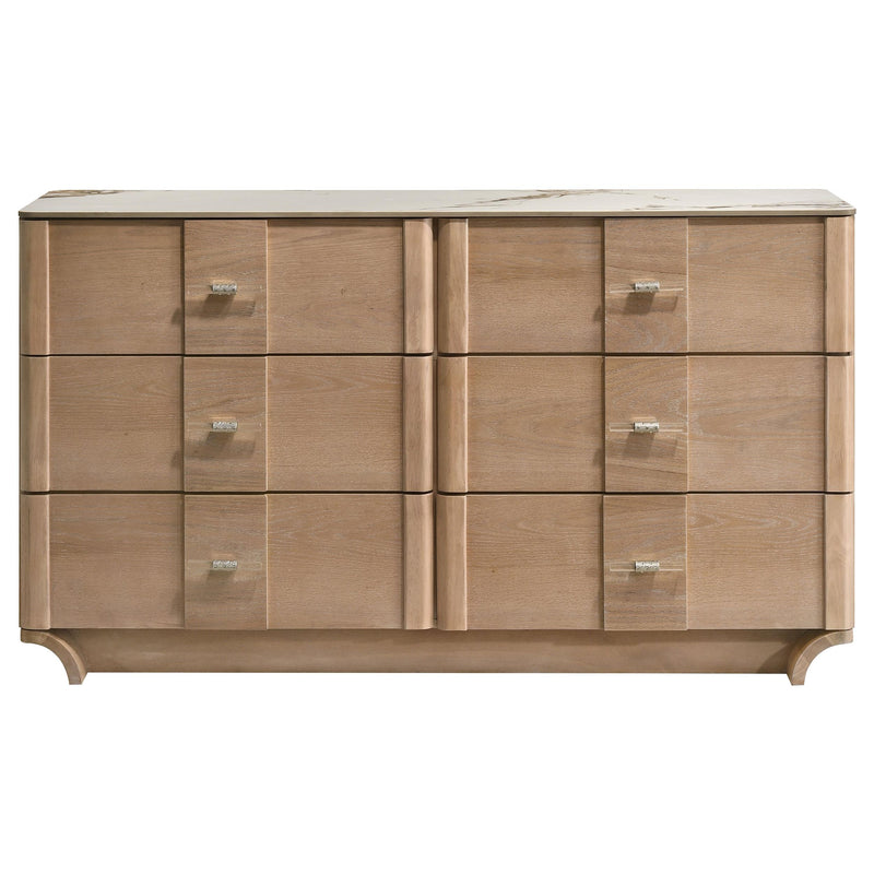 Leanne 6-drawer Sinter Stone Top Dresser Cabinet Light Oak - detail 3