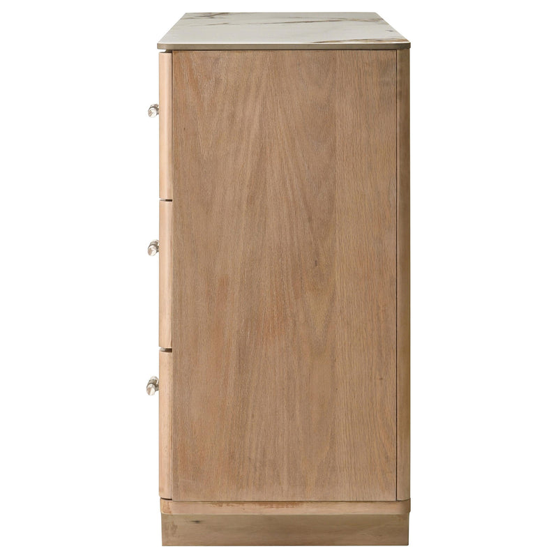 Leanne 6-drawer Sinter Stone Top Dresser Cabinet Light Oak - detail 5