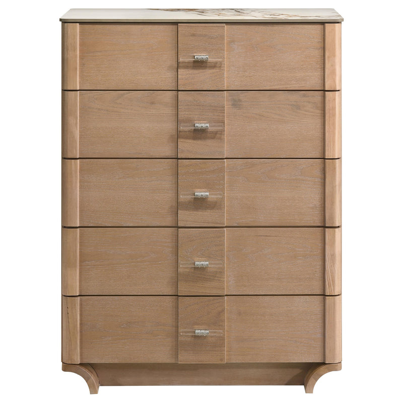 Leanne 5-drawer Sinter Stone Top Chest of Drawers Light Oak - detail 3